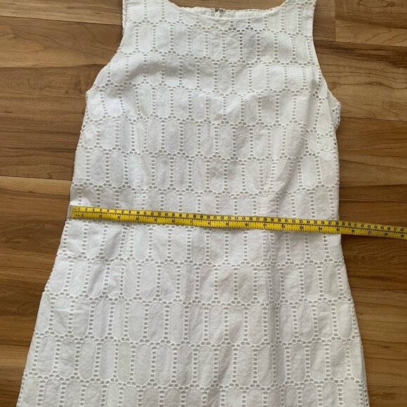 Ann Taylor Sleeveless Eyelet Lace White Midi Dress Size 4 Lined Zip Cotton - Picture 3 of 9
